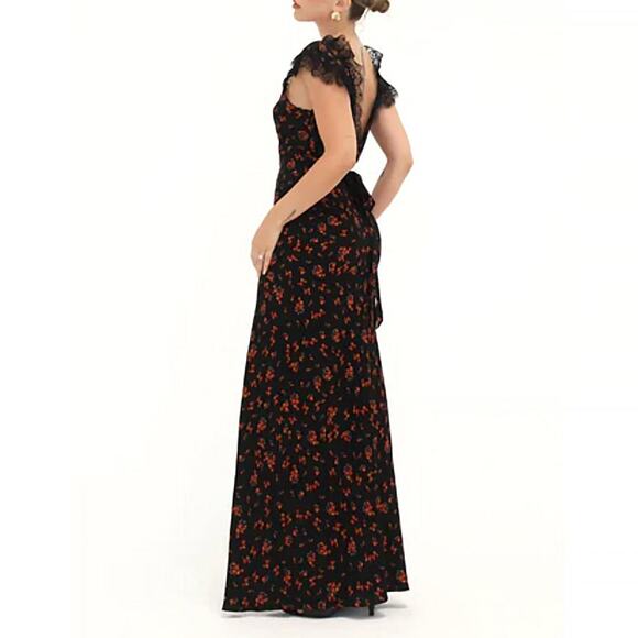 Rumored Black Floral Lace Evening Maxi Dress Small Frontier Spanish Poppy Party - Picture 2 of 5